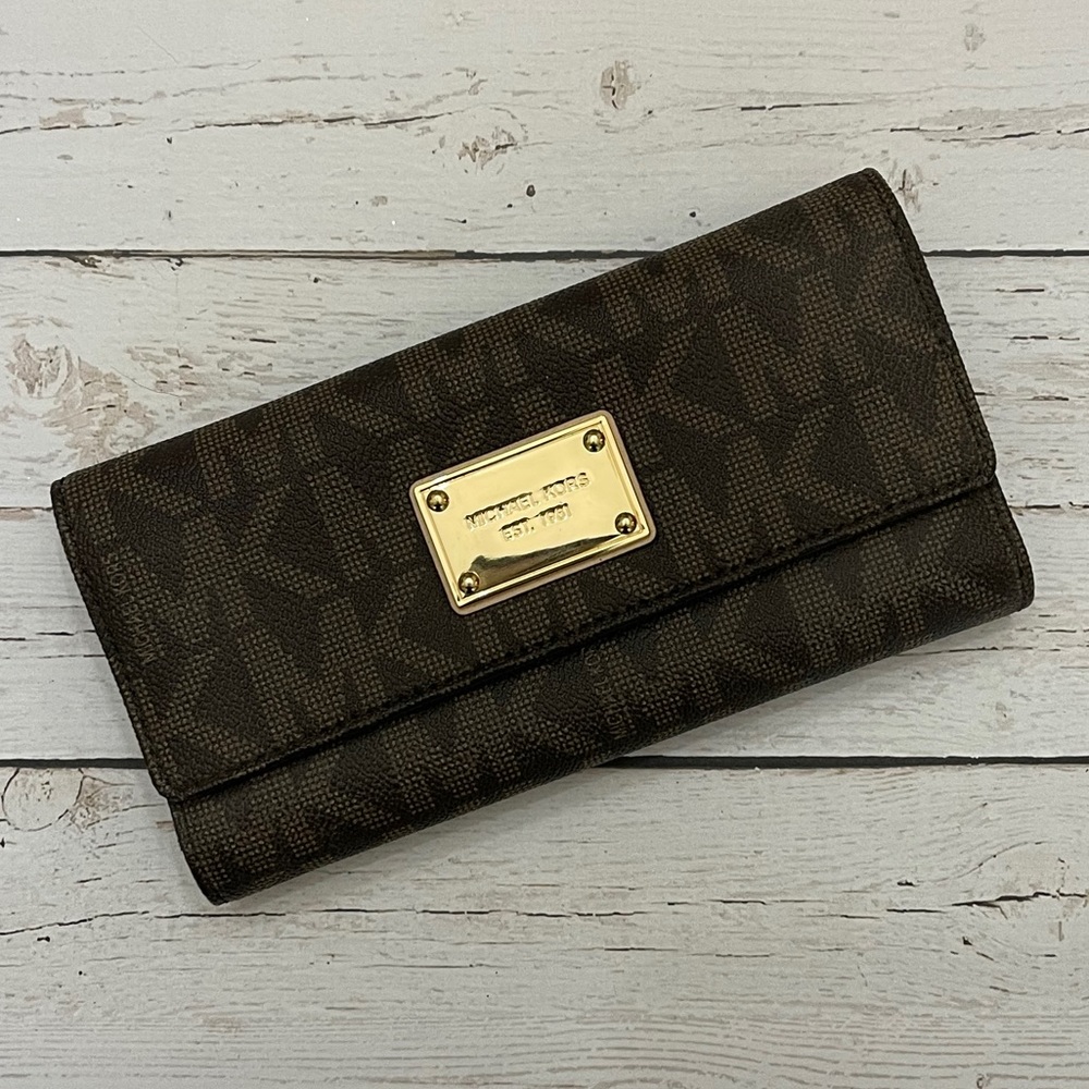 Michael Kors Large Trifold Brown Logo Wallet